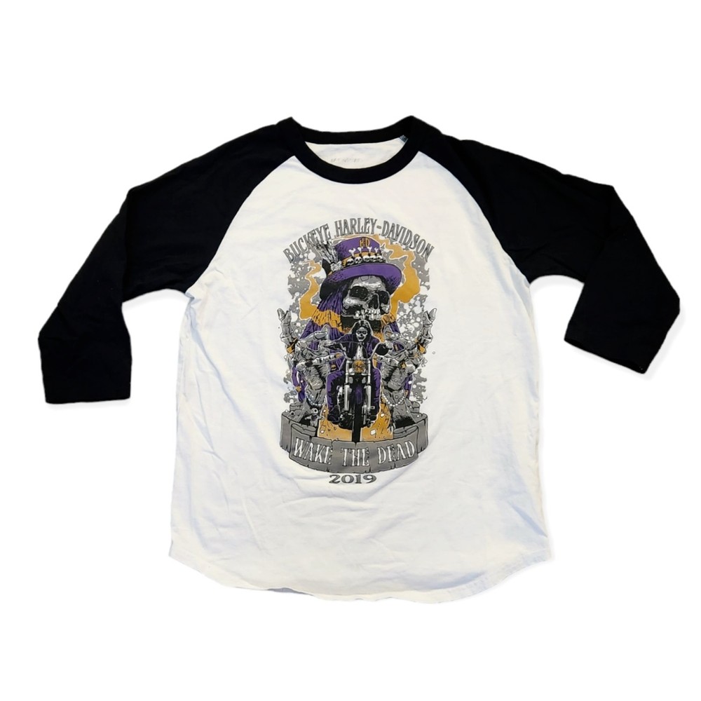 Buckeye Harley Davidson Raglan T Shirt Dayton Ohio Wake the Dead 2019 Size Small